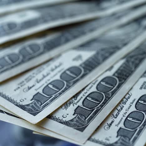 hundred dollar bills spinning. rotation of paper money. background with american hundred dollar bills. close-up.