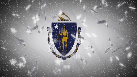 bandera de massachusetts caída de nieve, año nuevo y navidad fondo, bucle