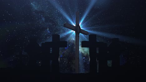 silhouette of the crucifix on the milky way background