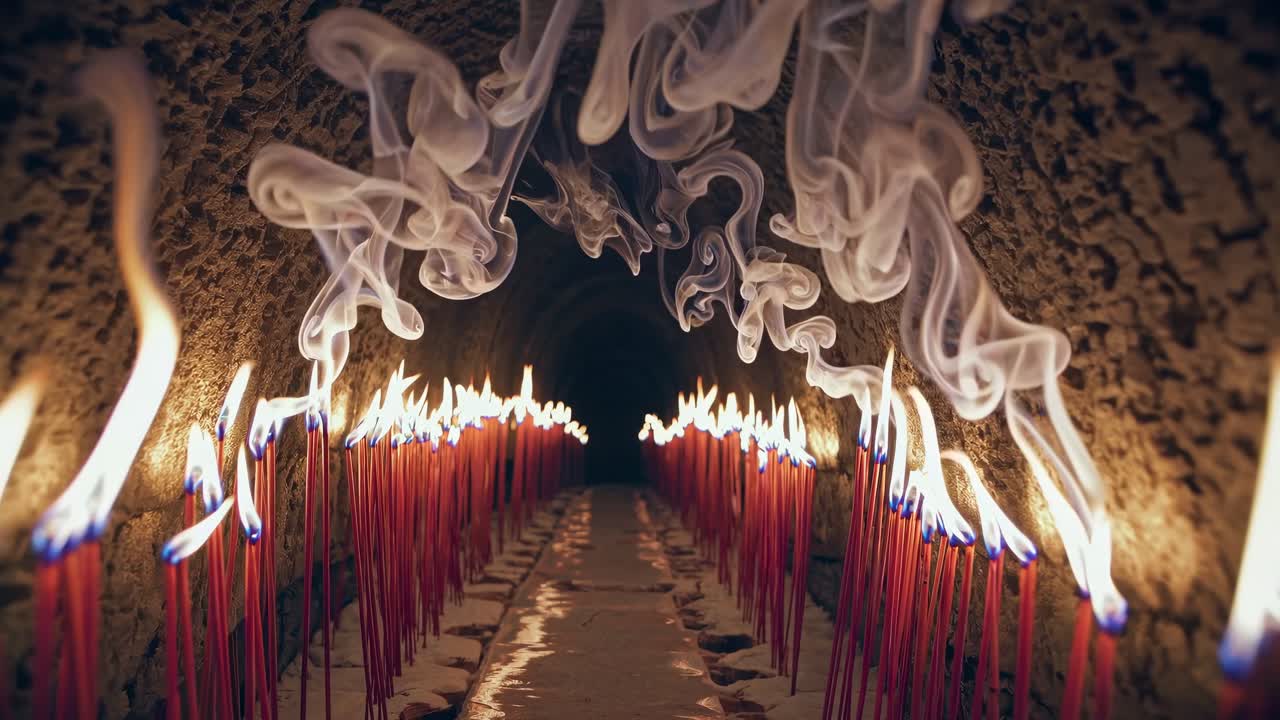 Sentiero di bastoncini d'incenso e fumo
