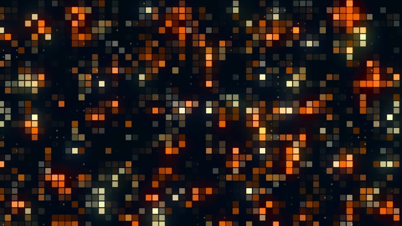 abstractas luces de pared parpadeantes que se mueven caóticamente, bucle sin costuras. movimiento. fondo plano de filas de pequeños cuadrados que cambian de color.