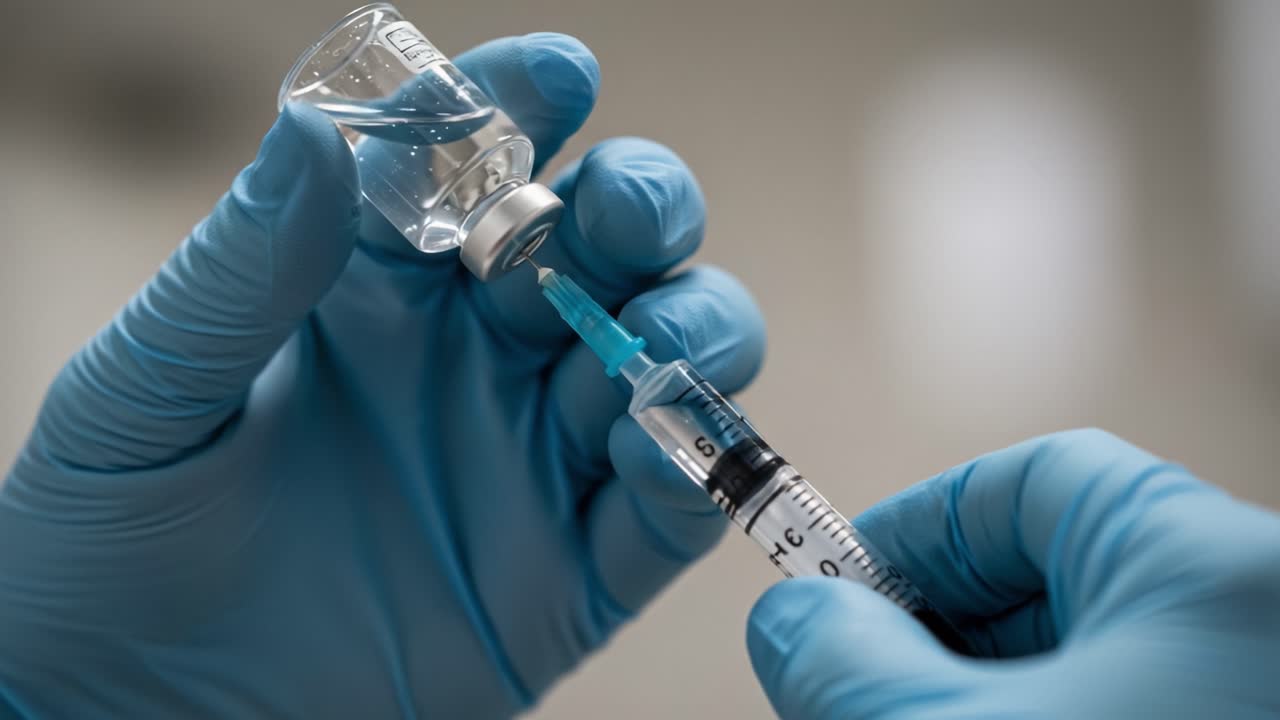 Preparing a Syringe with Vaccine while Wearing Protective Gloves in a Medical Setting: Step-by-Step Process for Safe Injection