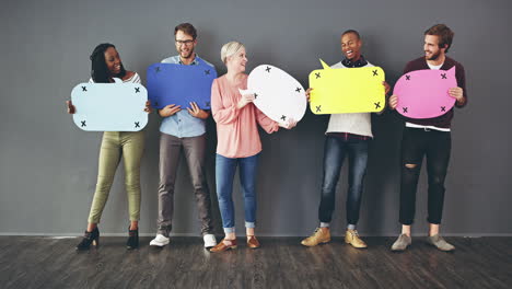 diverse group talking with speech bubbles