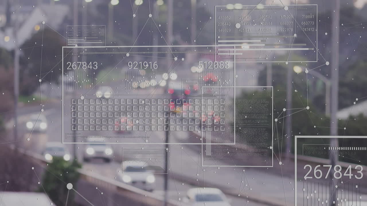 animación del procesamiento de datos sobre el paisaje urbano