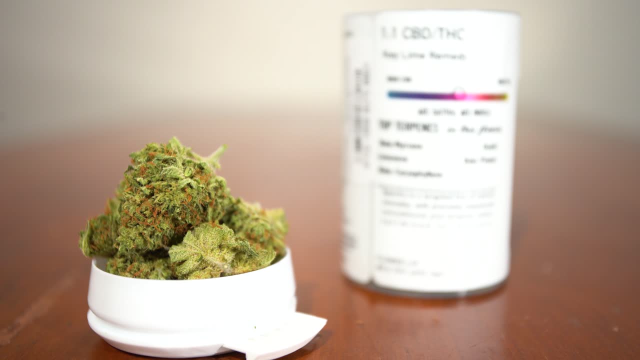 Cannabis Buds with CBD/THC Product Container