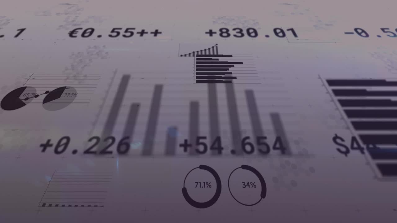 Animation of statistics and financial data processing on white background