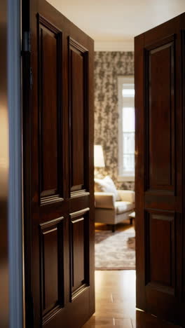 view into an elegant room through an open wooden door