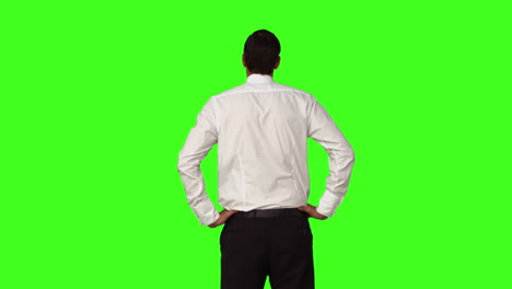 hombre de negocios de pie con las manos en las caderas
