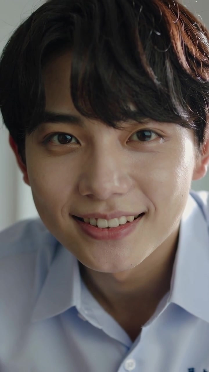Video verticale: Carrellata indietro della telecamera che mostra un adolescente asiatico in posa in uno studio, con il ricamo della camicia visibile.
