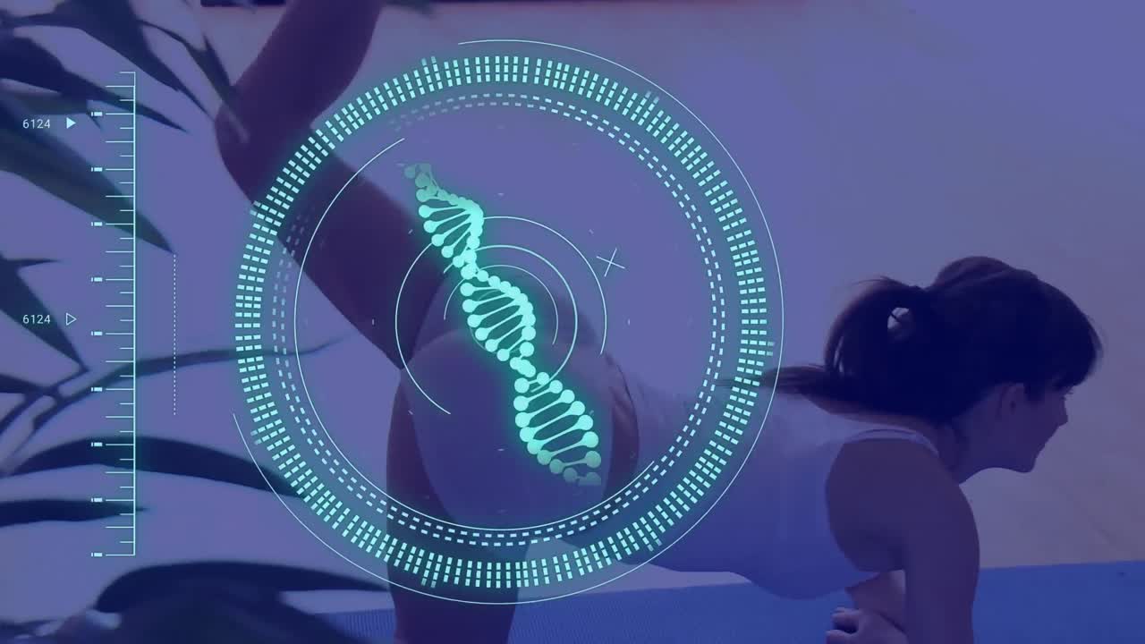 스 스캔 및 dna 스트랜드의 애니메이션 백인 여성 운동