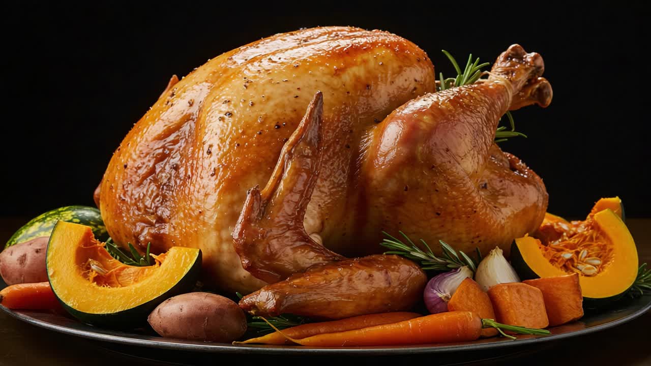 A Perfectly Roasted Turkey Surrounded by Colorful Vegetables, Displaying a Beautiful Glaze and Aroma Ready for Festive Celebrations