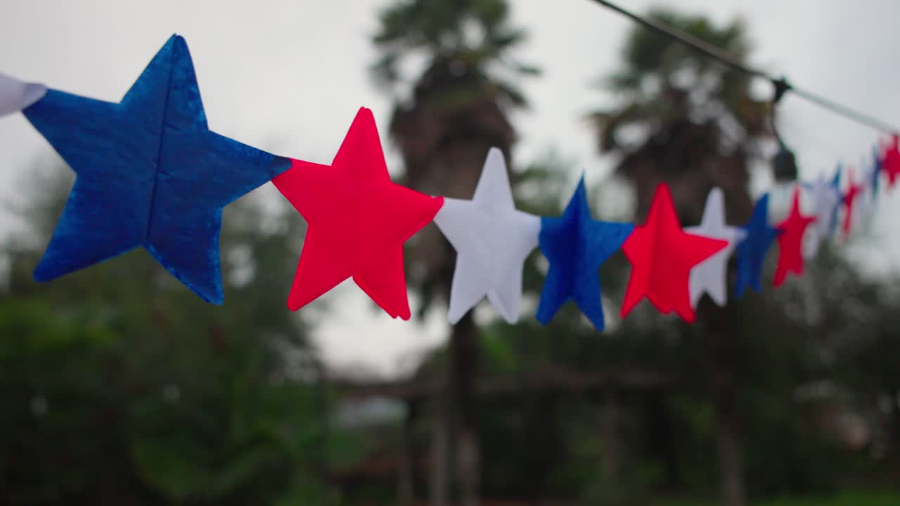 Fiestas Patrias Cile, gagliardetto, stelle, Santiago, cielo, erba, elementi, rosso, blu, bianco, bandiere, cileno, slow motion