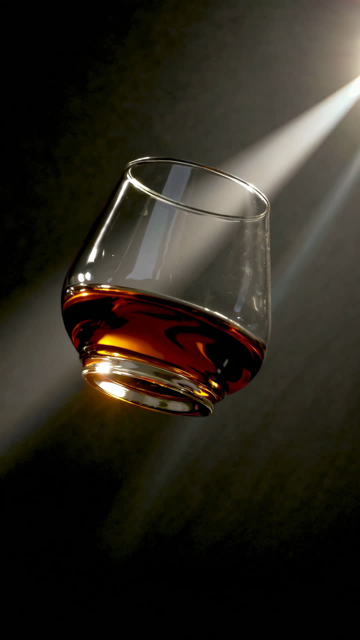 Floating Whiskey Glass Under Spotlight