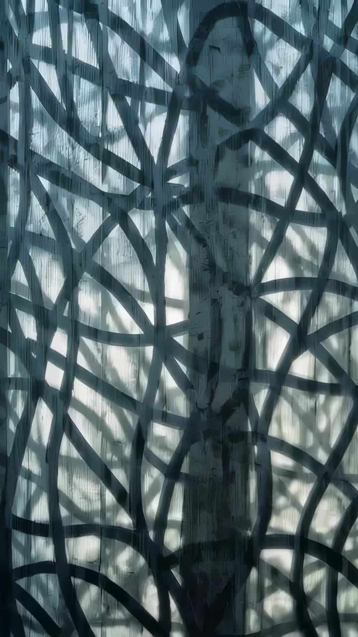 Vertical video: Shifting soft backlight washing corrugated panel in close-up revealing curved marks
