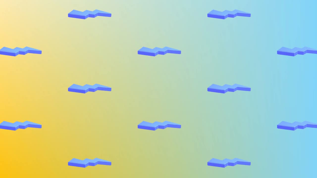 animación de iconos de relámpago azul repetidos en fondo amarillo y verde
