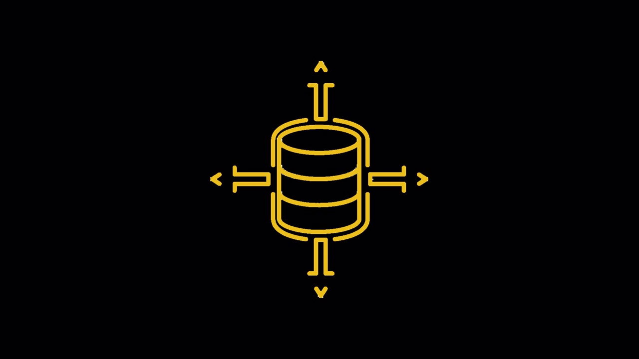 Animated Line Art Icon of a Database with Data Flow Arrows