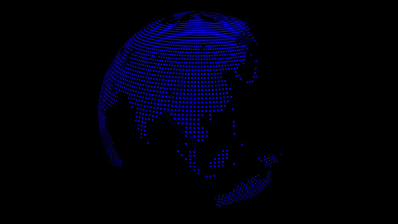 Blue dotted globe rotating in dark space