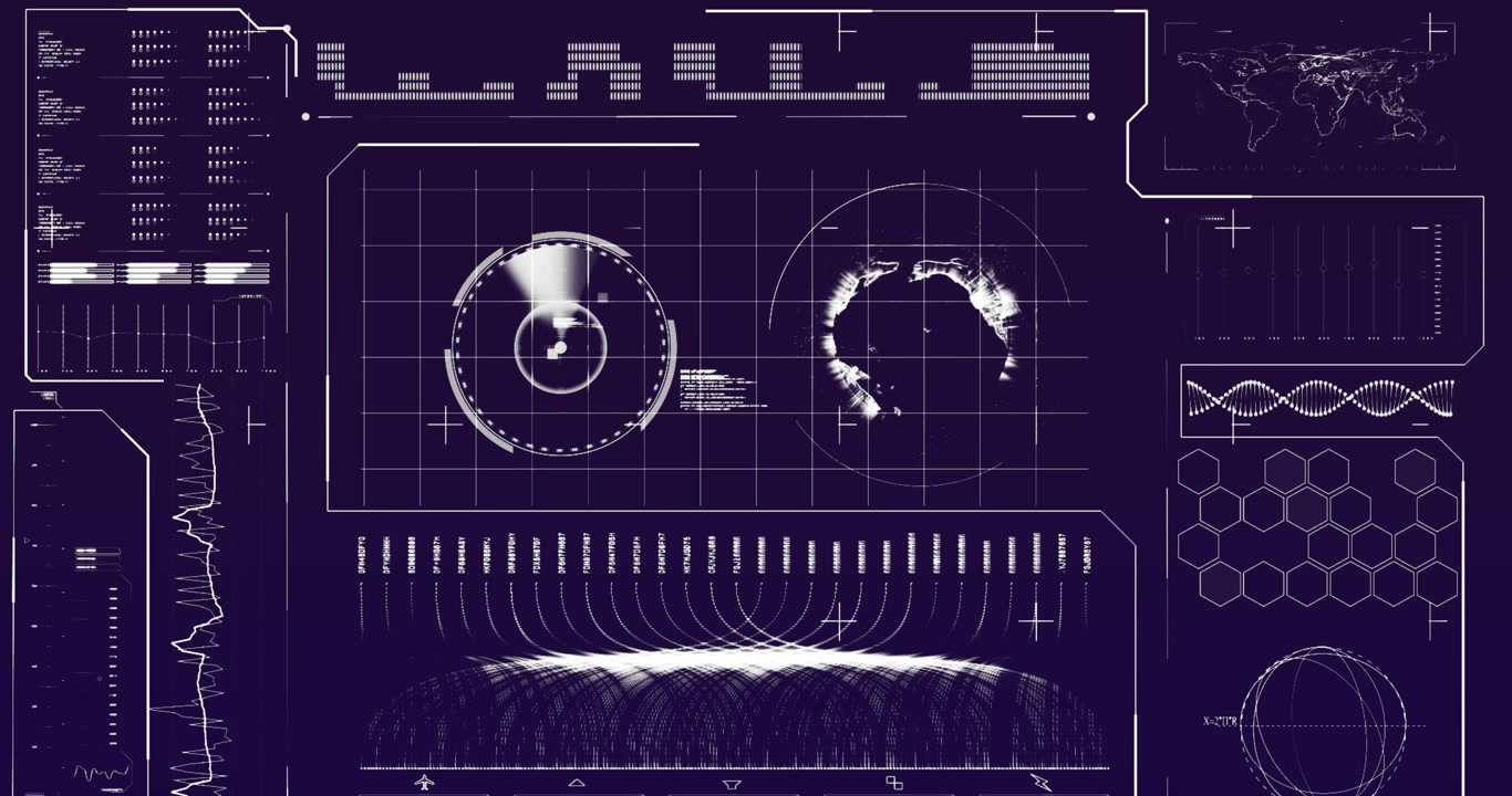 Animation of interface with data processing over spinning globe against blue background