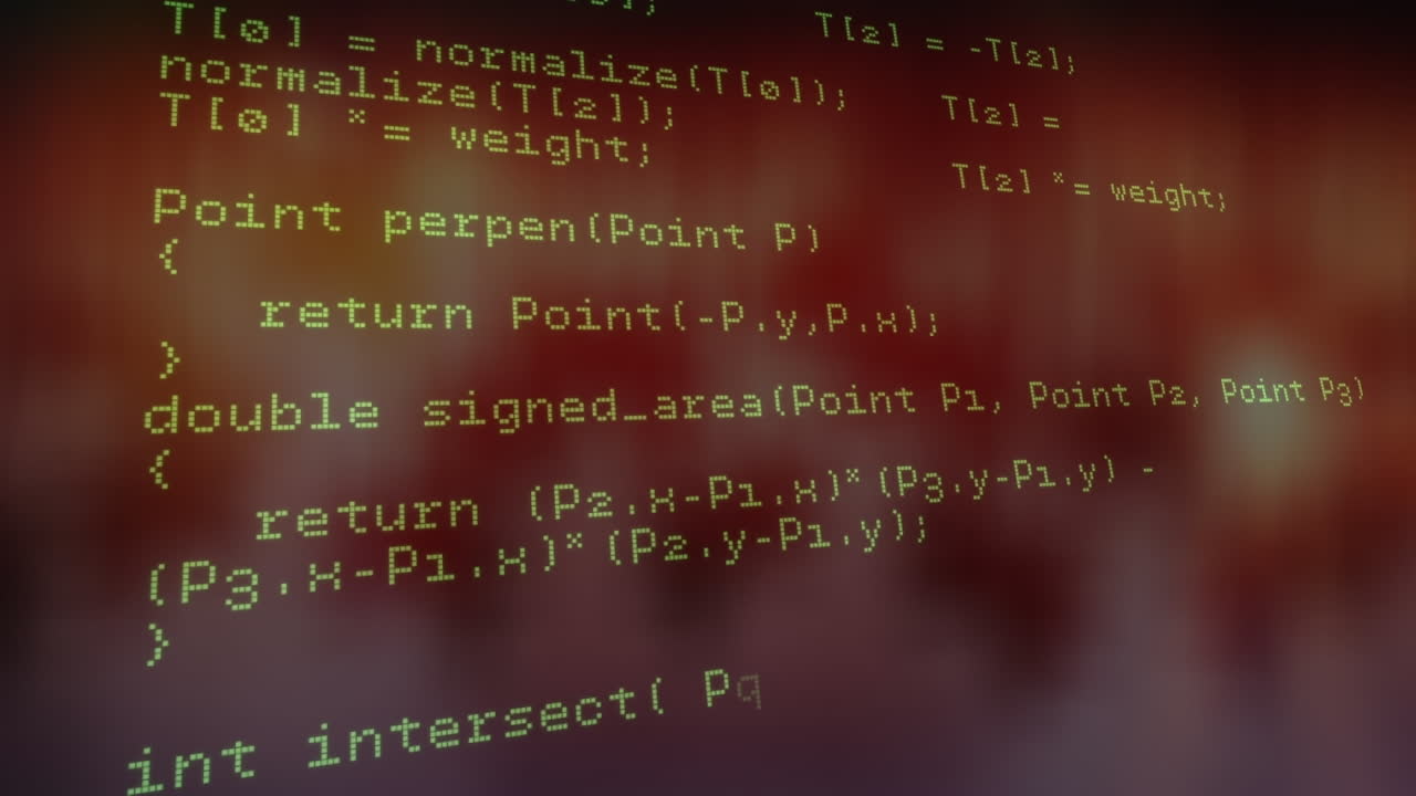 Animation of looping computer language against abstract background