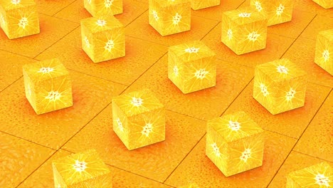 fruta de naranja orgánica saludable y rebanada de cítricos frescos 3d render fondo animado, tangerina dulce y jugosa y mandarina sabrosa madura bucle sin costuras abstracto animación 4k, postre vegetariano de verano