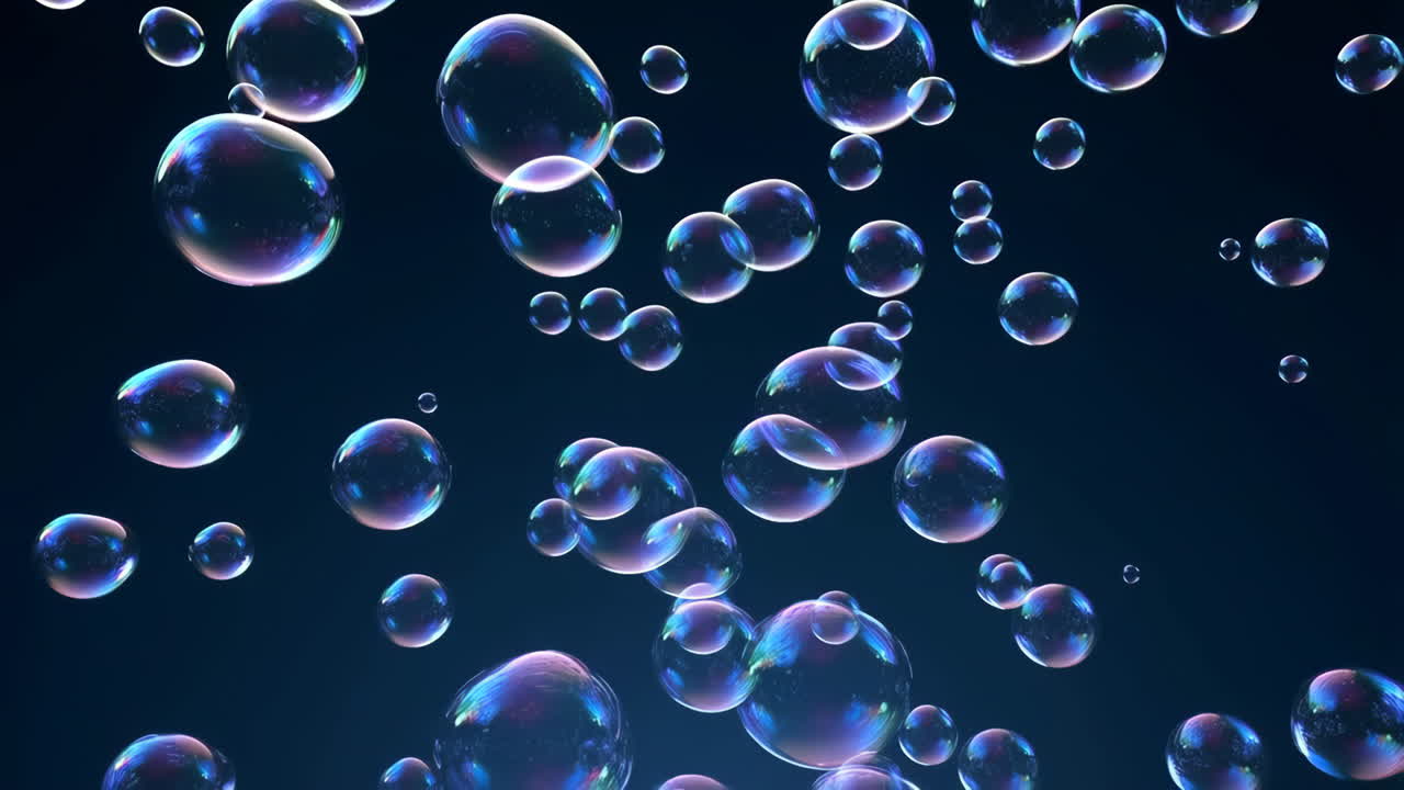 Iridescent Soap Bubbles Floating on a Dark Background