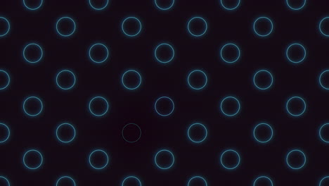 círculos geométricos de neón azul en filas en degradado negro