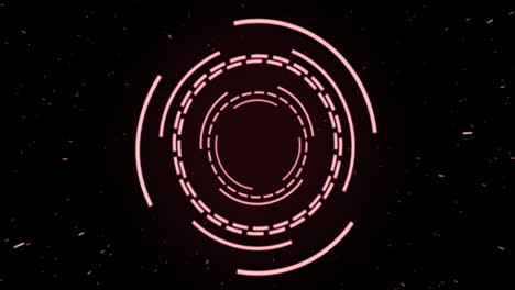 animación de interfaces circulares rosadas pulsando y girando sobre manchas sobre fondo negro