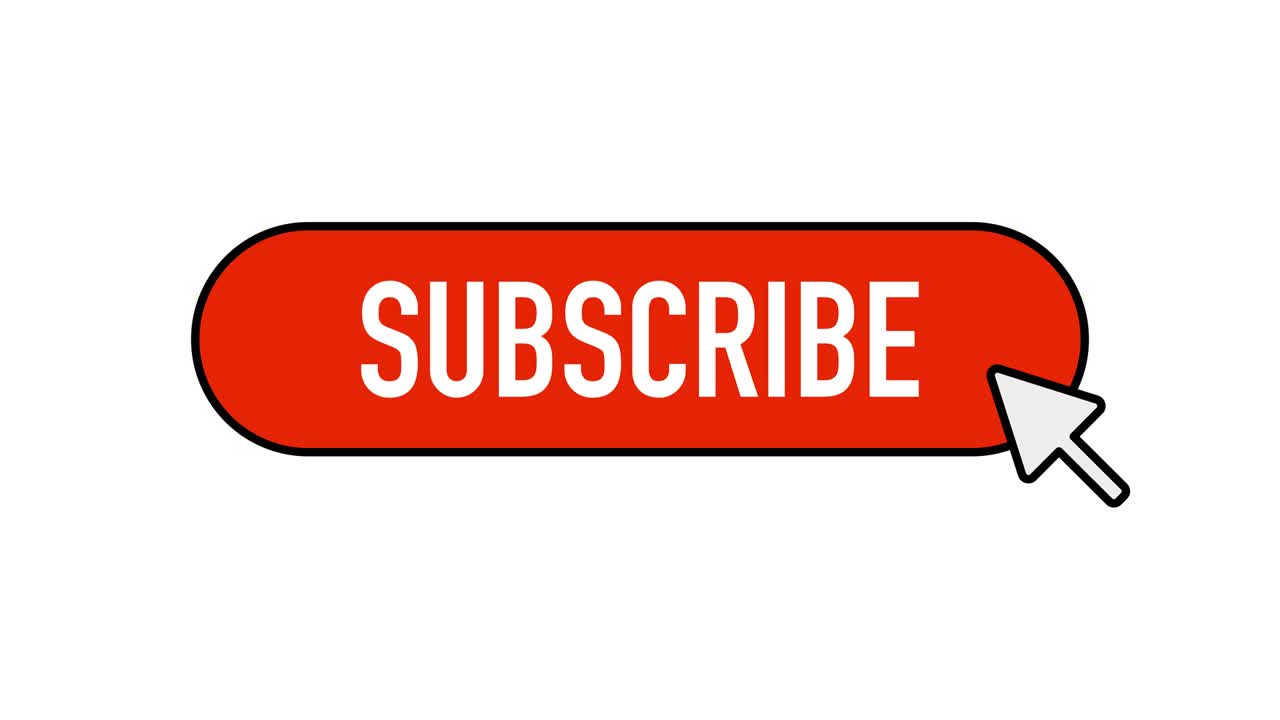 Red rounded subscribe button on white background. Motion graphics.