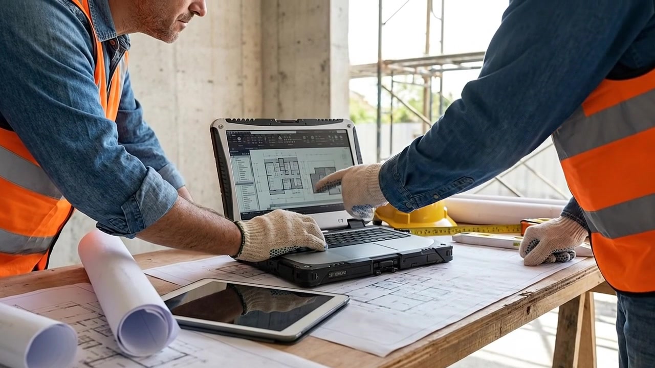 Professional working with laptop and digital technology outdoors