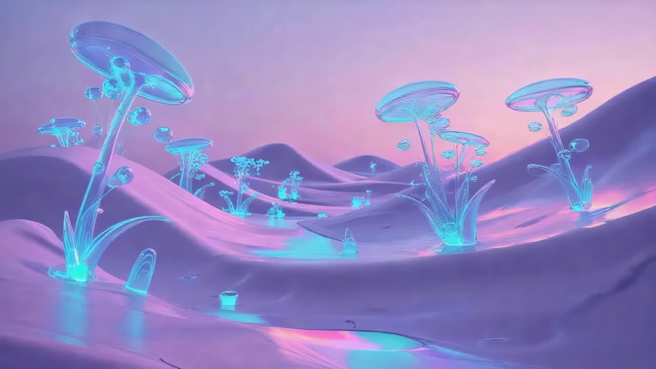 Bioluminescent Alien Flora in a Surreal Pastel Landscape
