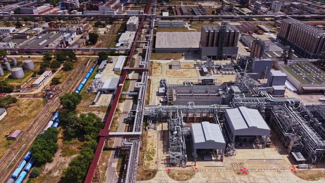 Gasoline production facility seen from above in industrial area