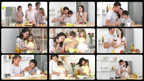 montage of jolly families in the kitchen