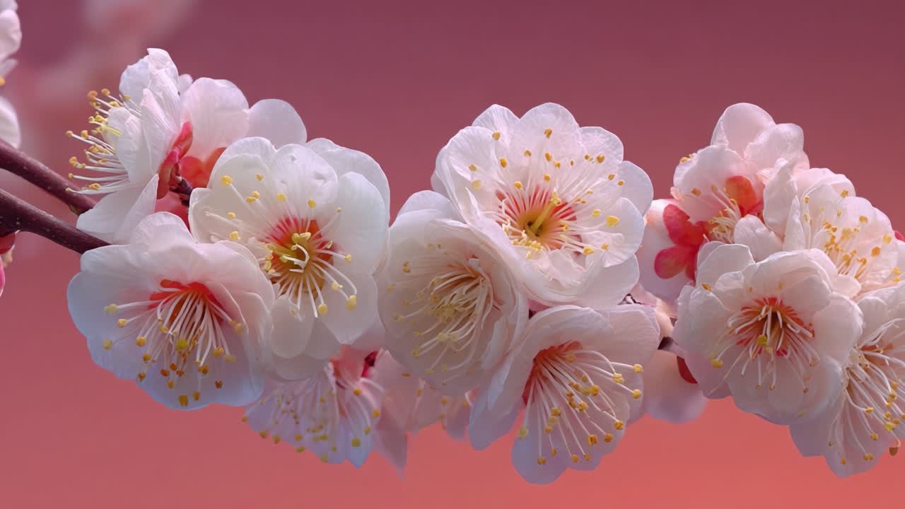 Delicate Blossom: A Stunning Display of Peach Flowers Captured in Soft Pink Light, Showcasing Their Intricate Petals and Vibrant Stamen Against a Serene Background