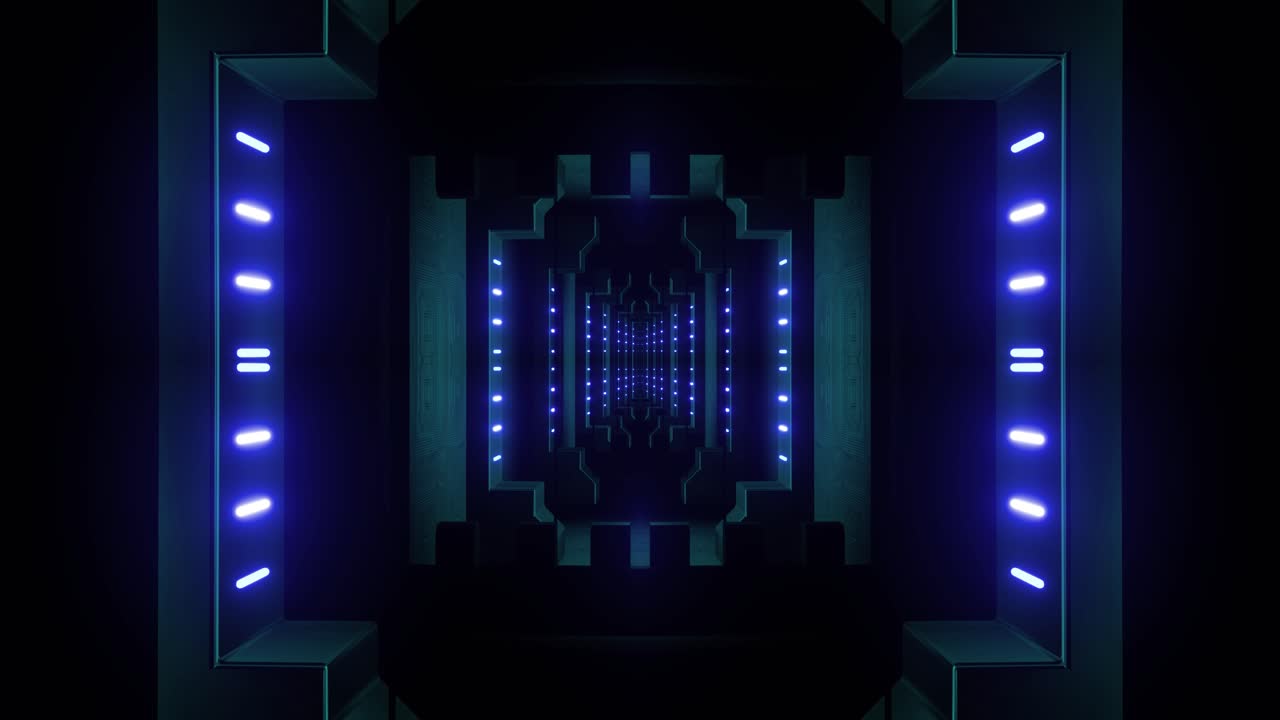 Neon Blue Light Tunnel - Futuristic Corridor