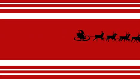 animación de santa claus en trineo con renos moviéndose en el fondo de navidad a rayas rojas