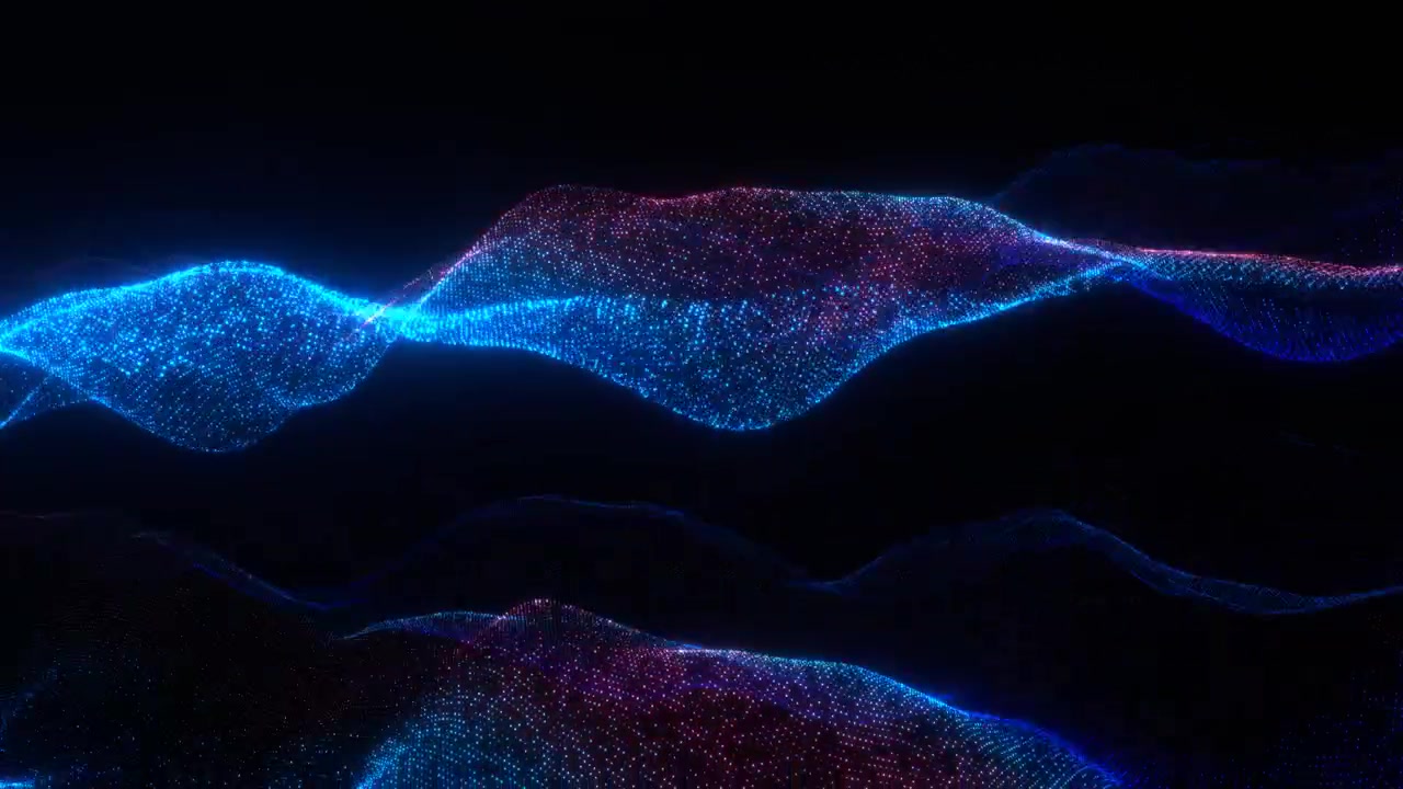 Futuristic Abstract Glowing Blue and Pink Digital Particle Wave Flow