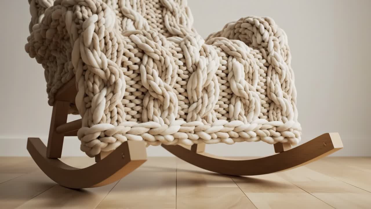 Rocking Chair with Knitted Wool Blanket