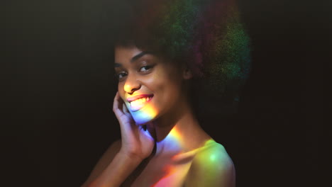 Beauty,-skincare-and-rainbow-light-with-back-woman