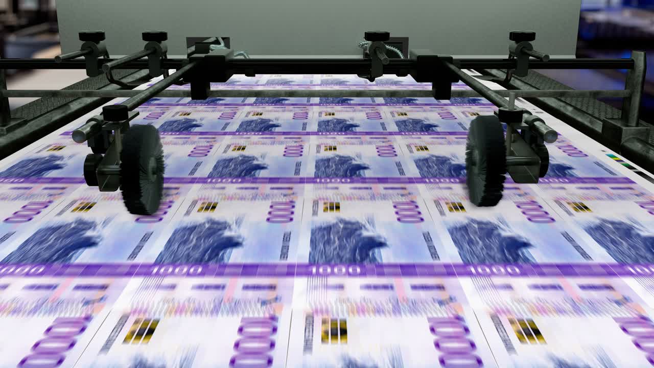 노르웨이 통화 - 1000 노르웨이 크로네 - 인쇄 돈 - loopable - 4k - 노르웨이