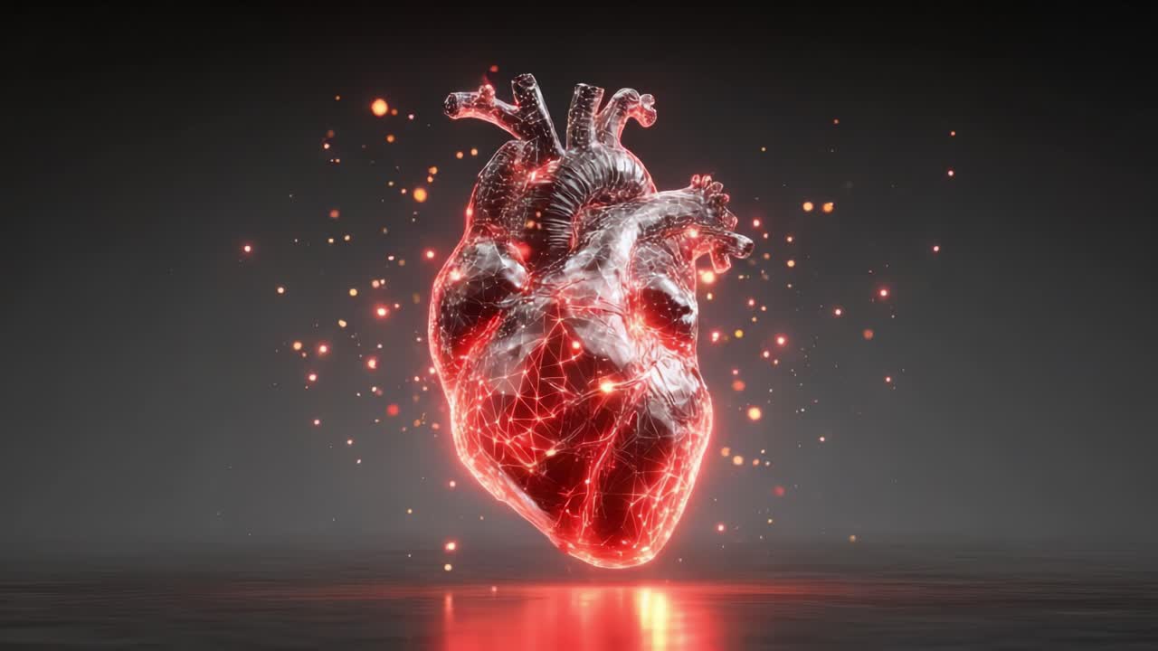 A stunning representation of a glowing heart, pulsating with energy, portrayed in high detail with vibrant red and sparkling elements, captivating the viewer's attention instantly