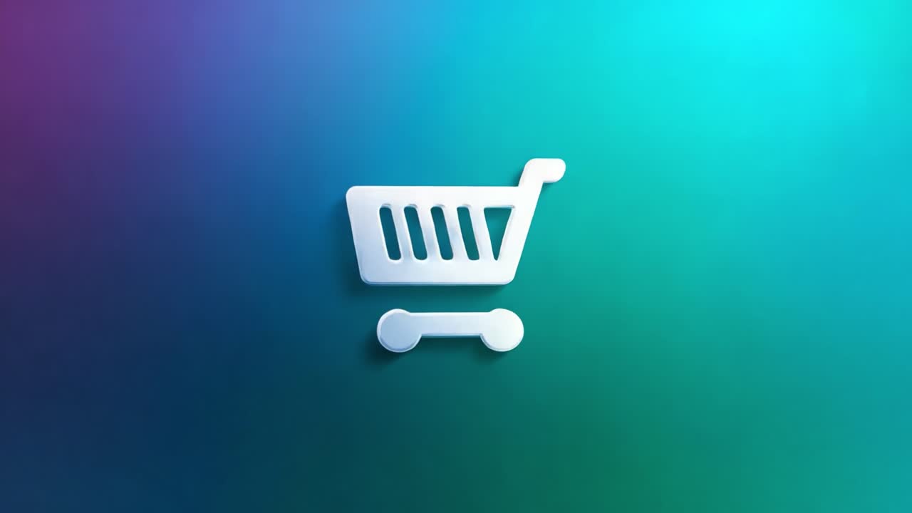 Grafica stilizzata che raffigura un'icona di carrello della spesa su uno sfondo dinamico e colorato, rappresentando i concetti di shopping online ed e-commerce.
