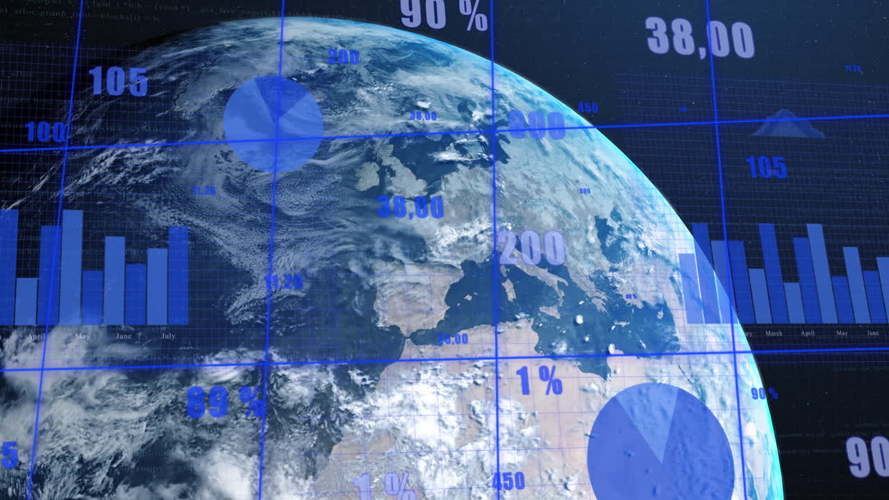 검은 바탕에 전 세계에 대한 데이터 처리의 애니메이션