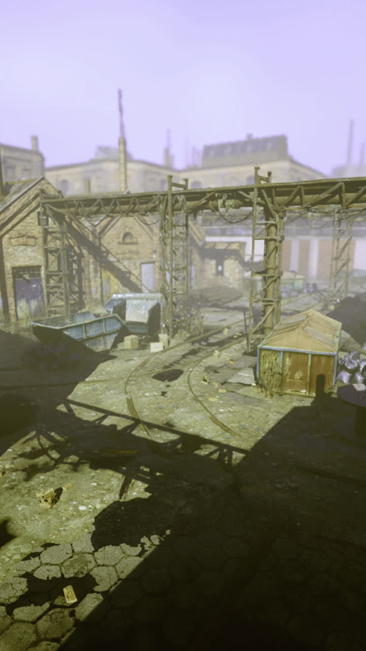 Abandoned industrial site illuminated by soft morning light