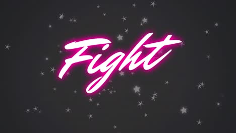 animation of fight text over glowing stars on black background