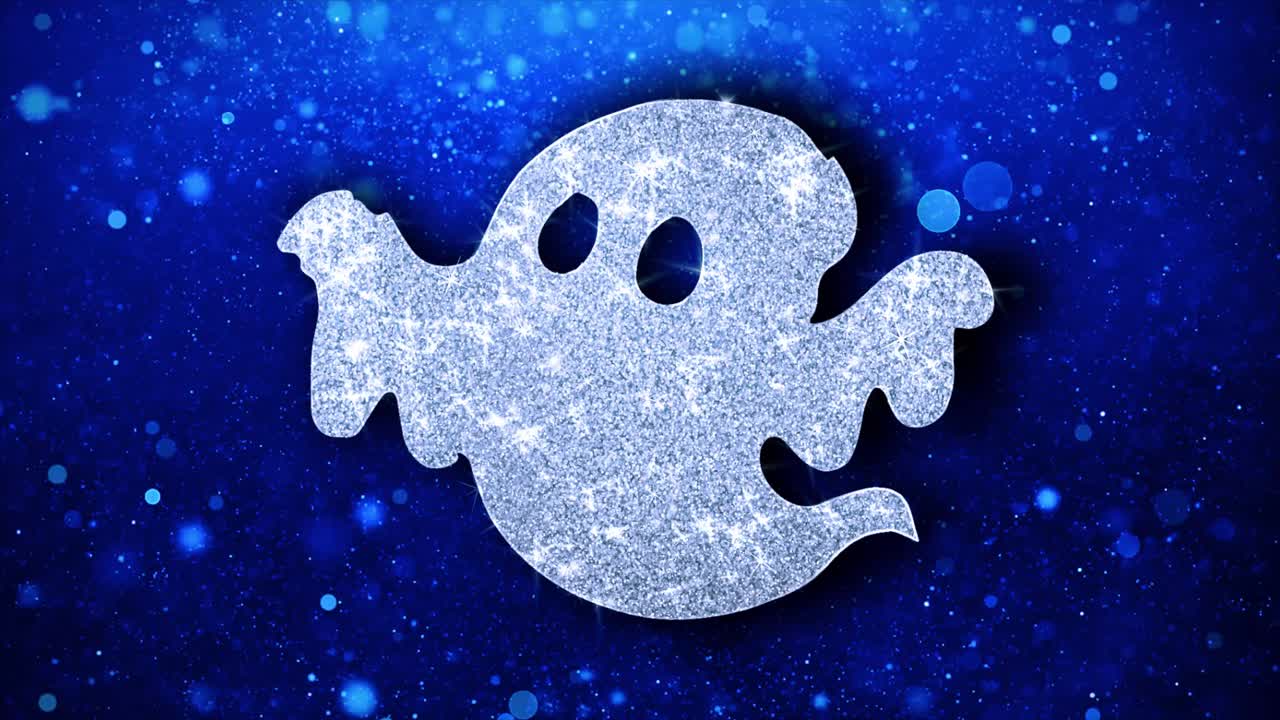 Glittering Silver Ghost on Blue Background