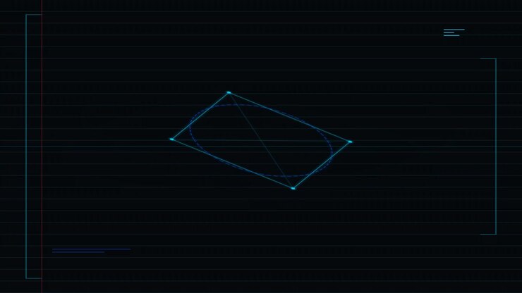Abstract Digital Geometric Shape Rotating on Dark Grid Background