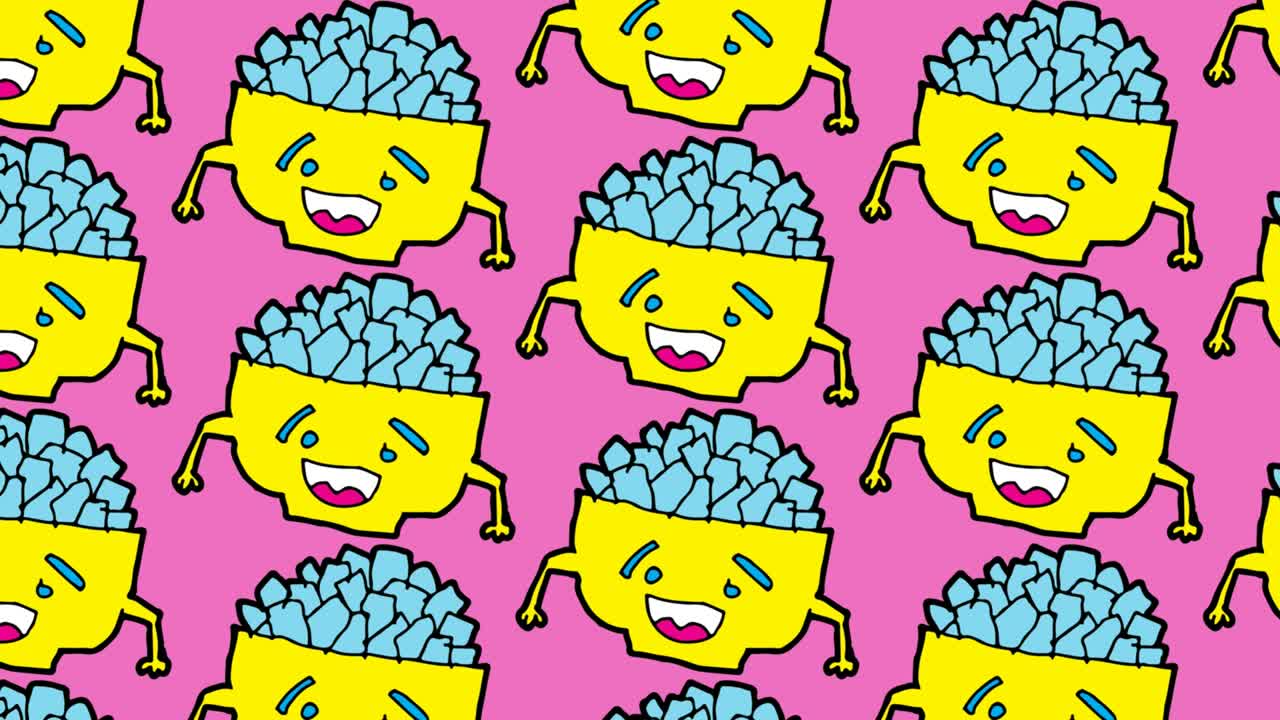 아이들이 시리얼을 주제로 팝 아트 무결한 배경을 그리고 있습니다.