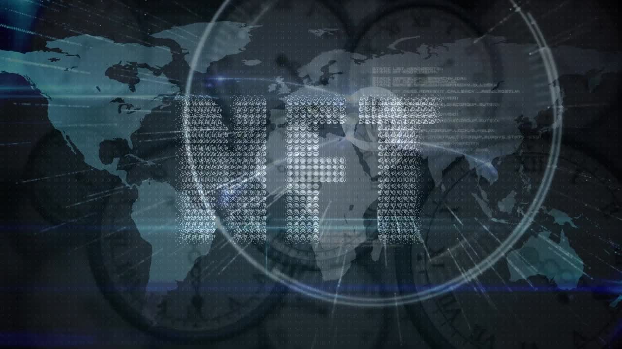 nft 텍스트와 세계 지도의 애니메이션