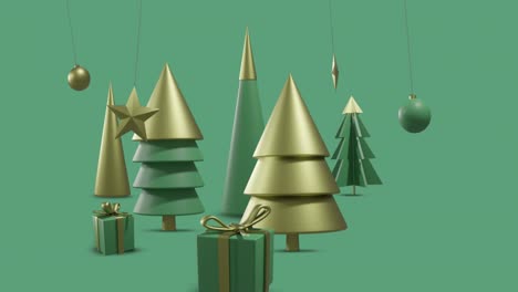 animation of christmas decorations on green background