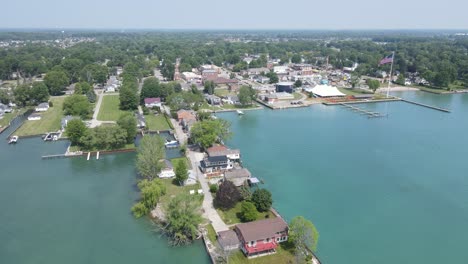 new baltimore township with waterways to private estates, aerial view